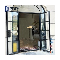Puerta Francesa de Doble Hoja con Aislamiento Térmico de Aluminio y Vidrio Esmerilado con Diseño Artístico, Pantalla de Fibra de Vidrio para Entrada Interior