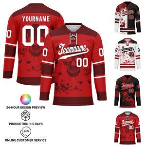 Uniformes de hockey sur glace en gros avec impression à la demande, services OEM/ODM et personnalisation du logo et du nom de l'équipe HCKJ01-2606146-4 - Product Image 2