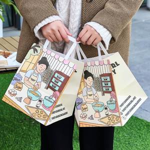 Sacs en papier kraft biodégradables et recyclables écologiques en gros pour boulangerie, desserts à emporter, emballage personnalisé avec logo - Product Image 4