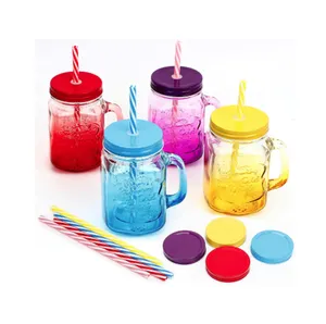 16oz regular wide mouth mason jar cup fermentation drinking glass mason jars with metal lid and straws