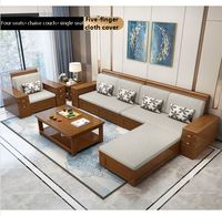 Neue chinesische Stil Massivholz Sofa Kombination Wohnzimmer Lagerung Stoff Ecksofa komplette Möbel