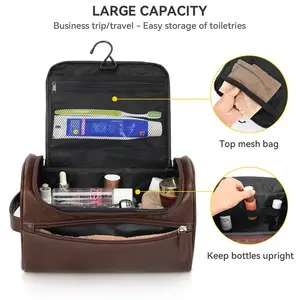 Multifunctional Large Makeup Cosmetic Case Toiletry Bag PU Leather Bathroom Dopp Kit Shaving