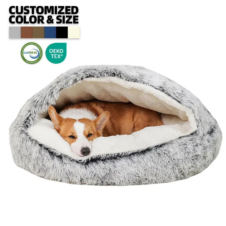 Nid pour animaux de compagnie hiver chaud avec couverture chien lit apaisant anti-coup de pied venir avec couette chenil semi-fermé doux nid de chat en gros lits pour chiens