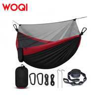 WOQI Hamac de voyage pliable en nylon léger 2 places avec moustiquaires et sangles d'arbre pour le camping