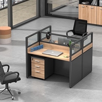 Escritorio de Oficina en Forma de L con Mampara de Vidrio, Mesa de Trabajo con Sistema de Gestión de Cables y Cajón con Cerradura