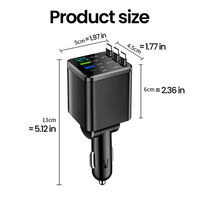 Cargador de Coche 7 en 1 Más Pequeño con Tres Cables Retráctiles Tipo C de 120W, Cargador de Coche USB C Rápido y Retráctil para iPhone 16 15 14