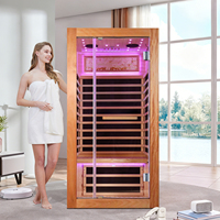 Ruang Sauna Rumah dengan Inframerah Jauh, Peralatan Sauna Kayu Solid Okuman untuk 1 Orang, Pusat Spa Terapi Kesehatan Dalam Ruangan