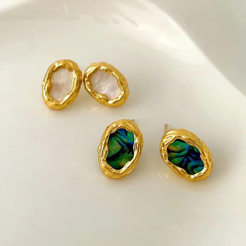 2 Designs Irregular Twisted Natural Abalone Shell Earrings Curl 18K Gold Plated Stud Earrings For Women Luxury Vintage Jewelry