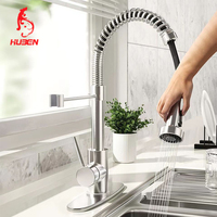 Robinet de cuisine en acier inoxydable SUS304, double levier, douchette extractible, finition brossée, montage sur plan, eau chaude et froide