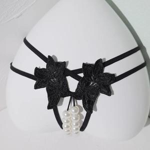 String en cuir perlé Ding Zhi Mei pour femmes, motif floral noir, confortable, sexy, accessoire intime - Product Image 1