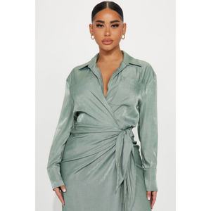 Robe à manches longues, col en V, à lacets, avec revers fendu et détails en dentelle, modèle tendance - Product Image 2