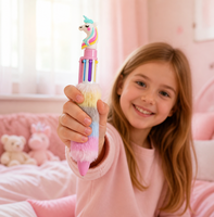 Stylo bille Kawaii Licorne 10 couleurs multicolores, avec grip en peluche arc-en-ciel, stylo pastel mignon pour filles, cadeau pour journalisation