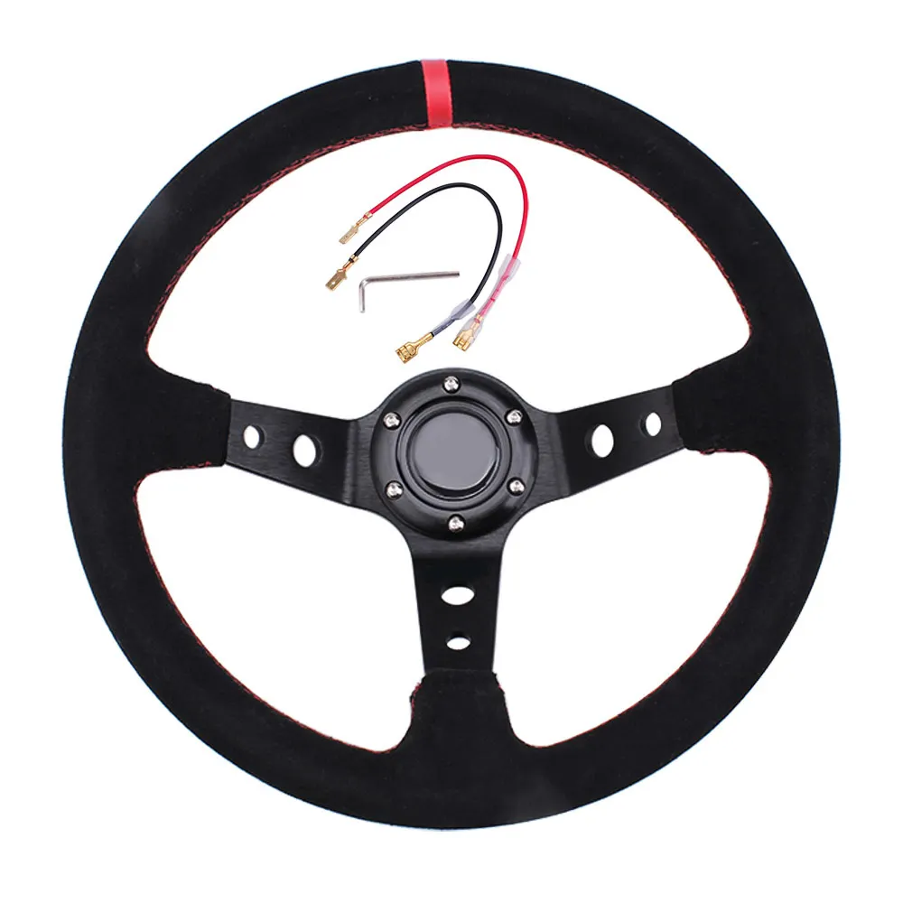 XuZhong 14inch Suede Leather Deep dish Car sports Racing Drifting Steering Wheel