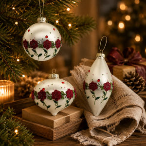 Adorno Navideño de Cristal Mate con Flor Roja Bordada y Decoración de Cuentas de Cristal, Bola Colgante para Decoración Navideña - Product Image 3