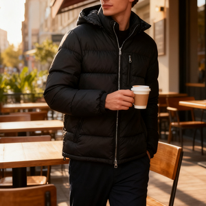 Doudoune matelassée personnalisée pour homme, avec capuche amovible, résistante à l'eau, idéale pour l'hiver et le streetwear – Modèle basique pour temps froid - Product Image 3