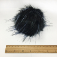 12-14cm noir avec pointe bleue couleur fourrure artificielle en peluche fausse fourrure de renard pompon avec bouton pour bonnet (pour les articles en stock uniquement)