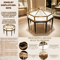 Vitrine à bijoux en métal octogonal, comptoir d'exposition de bijoux en verre trempé avec éclairage LED, boutique de bijoux de luxe