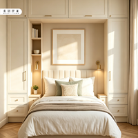 Meuble mural de rangement tout-en-un personnalisé pour chambre à coucher, couleur neutre et chaleureuse, placard du sol au plafond avec poignées en laiton doux