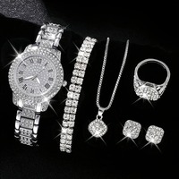 Ensemble de Bijoux Luxe Saint-Valentin 2025 Collier Diamants Bracelet Boucles d'Oreilles Bague Montre Quartz Romaine Incrustée