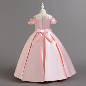 3-10T女童结婚串珠袖纺缎实心长裙新款公主正式圣体舞会晚礼服 - Product Image 6