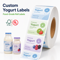 Étiquettes autocollantes personnalisées pour boissons au yaourt, qualité alimentaire, imperméables, résistantes au congélateur, avec logo imprimé, pour emballages de boissons probiotiques en rouleau