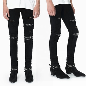 OEM Fábrica de pantalones <span class=keywords><strong>vaqueros</strong></span> personalizados Hombres Stretch Ripped Hombres Denim Ripped Roto Negro Jeans Hombres - Product Image 1
