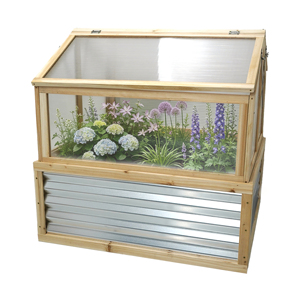 Wooden Metal Raised Garden Bed Polycarbonate Greenhouse Dual Adjustable Lift-Up Roof Vents Cold Frame <b>Planter</b> Outdoor Home - Product Image 1