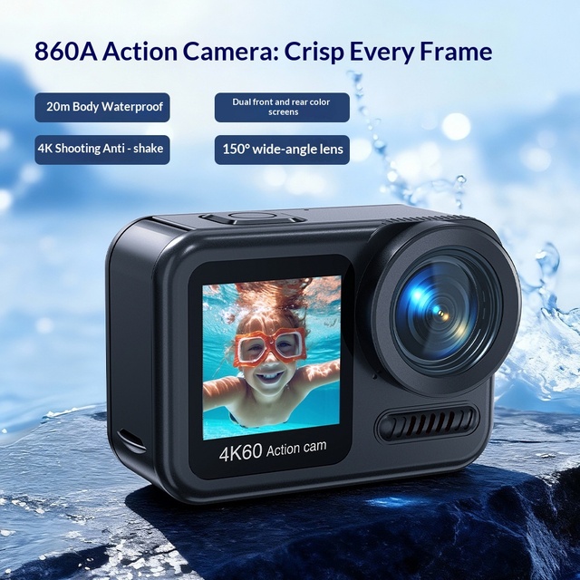 Cross-border 4K HD Action Camera Dual Front-and-back Color Screens 20-meter Waterproofing for Outdoor Sports On-the-go Shooting