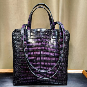 Sac fourre-tout de luxe vintage en cuir de crocodile 100% authentique, style anglais, souple, design élégant, grande capacité, fermeture ouverte - Product Image 1