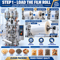 Machine d'emballage DEEPACK pour recettes de pop-corn avec alimentation en granulés et liquides pour essais d'emballage sous film d'ingrédients combinés