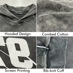 Sudadera con Capucha Oversize para Hombre, Estilo Vintage, Lavado Ácido, con Costuras Raglán y Bordado, Fabricante de Ropa Urbana - Product Image 3