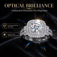 Bague de fiançailles pour femme en argent S925 avec moissanite 1 carat taille brillant rond, halo double coussin, grappe et bande pavée latérale