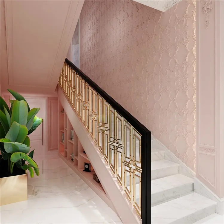 light luxury decoration style gold matt stainless steel balustrades handrails for interior staircase