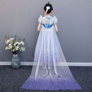 2021 blu <span class=keywords><strong>Elsa</strong></span> regina Cosplay vestito con mantello di cotone Halloween Party Dress per le ragazze per natale - Product Image 4