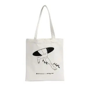 Silk screen printing white cotton twill fabric souvenir tote bag for shopping