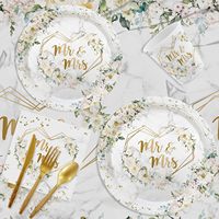 Décorations de fête de mariage modernes multicolores, assiettes en papier et en plastique Mr. et Mme, gobelets, serviettes, set de nappes florales pour la fête nuptiale