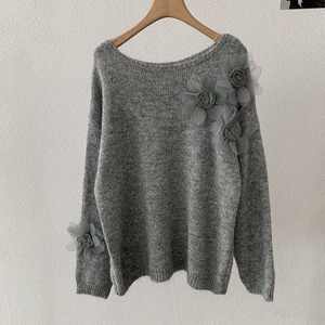 Pull en tricot pour femme, orné de fleurs, col bateau, coupe oversize, décontracté, tendance - Product Image 5