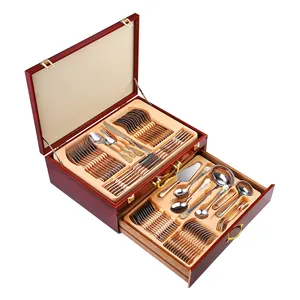 Valentine Collection 72pcs Silverware Serving Set Stainless Steel Crown Design Flatware set With Wooden Case