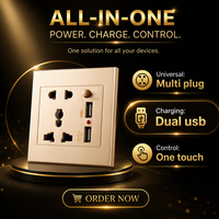 Interruptor de Pared Universal de Doble Polo con Doble USB, 1 Calibre, Duradero, con LED de Seguridad, 10A 250V, Bronce Fosforado, 5 Años de Garantía Mecánica