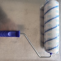 Rouleau à peinture professionnel de qualité industrielle OEM, 7 pouces, bleu rayé, fibres synthétiques, manche en plastique
