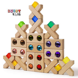 Ensemble sensoriel Montessori, blocs empilables en <span class=keywords><strong>bois</strong></span> pour bébé, jouet château avec <span class=keywords><strong>cube</strong></span> transparent pour enfants - Product Image 4