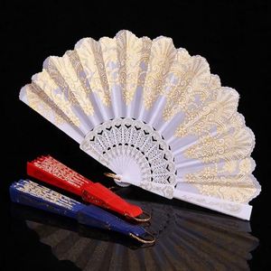 Éventail pliant de style sportif de 23 cm de longueur, en tissu plastique à motif floral pailleté or, pour mariage et fête, écologique, durable, personnalisable - Product Image 1