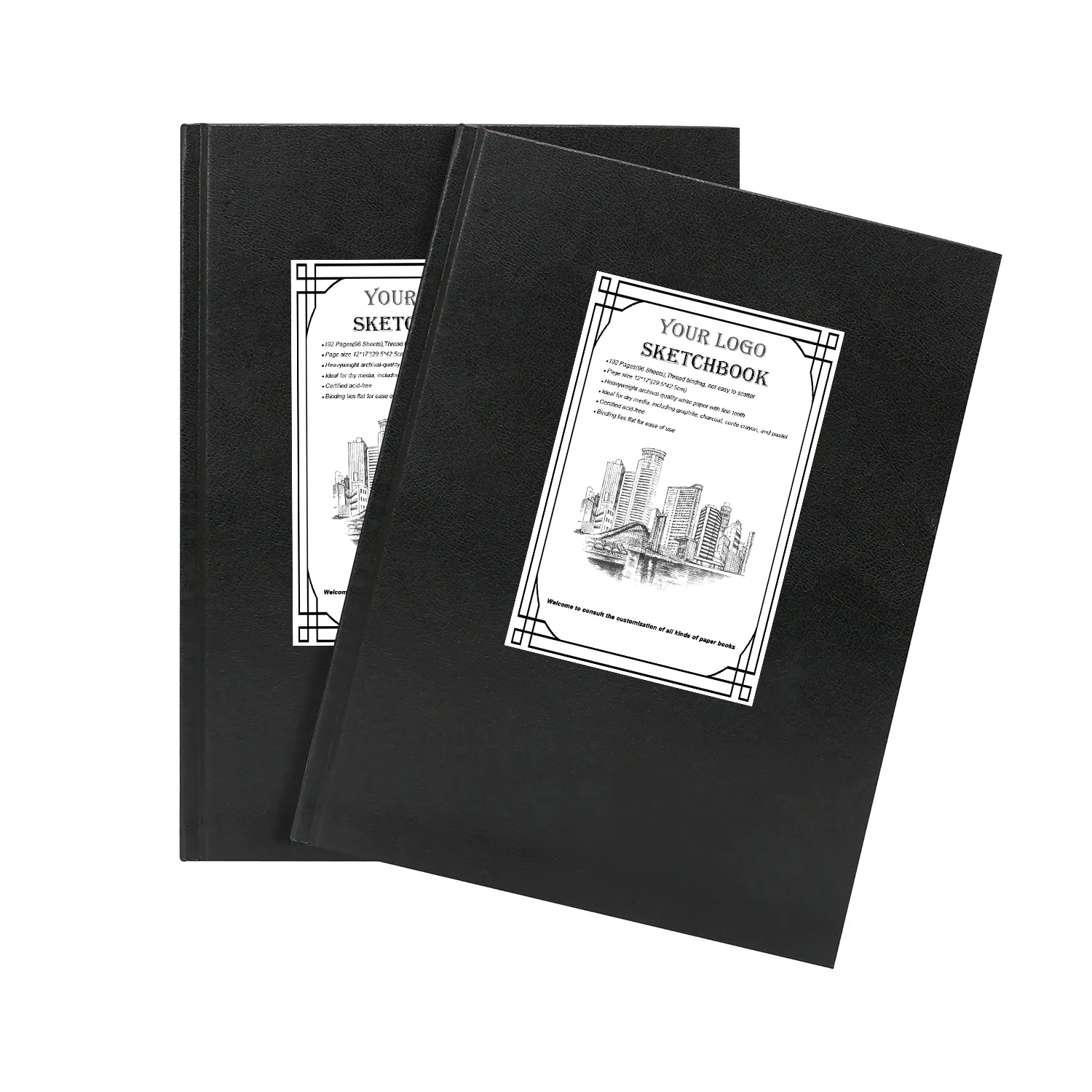 사용자 정의 12 "x 17" 가죽 블랙 하드 바운드 스케치북, 스케치 북 패드 하드 커버, A3 산 무료 드로잉 종이 스케치 책