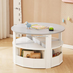 Table d'activités ronde multifonctionnelle pour enfants de couleur blanche avec 4 tabourets de rangement, ensemble table et chaises pour chambre d'enfant - Product Image 1