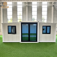 Casa Modular Prefabricada Moderna de Doble Ala con Puerta Corredera de Vidrio y Toldo, Estudio de Jardín, Casa Contenedor Expandible