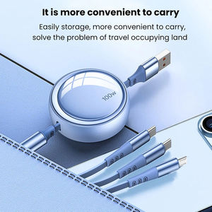 Cable <span class=keywords><strong>de</strong></span> Carga Rápida Retráctil 3 en 1 <span class=keywords><strong>de</strong></span> 100W, Cable USB C con Ajuste Telescópico <span class=keywords><strong>de</strong></span> 5 Pasos, 6A para <span class=keywords><strong>Teléfono</strong></span> Móvil y Car Play - Product Image 4