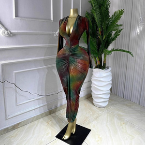 ชุดเดรสแม็กซี่เดรสเข้ารูปแขนยาวคอวีลึกสำหรับผู้หญิง - ชุดเดรสแฟชั่นสำหรับงานปาร์ตี้ยามเย็นสุดอินเทรนด์ - Product Image 1