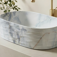 Lavabo en céramique de forme ovale avec robinet à levier, pour salle de bain, lavabo de toilette, idéal pour les hôtels