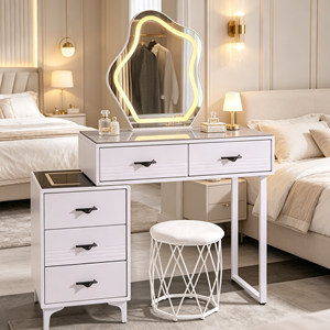 Modern Makeup Vanity <b>With</b> Lighted Mirror <b>Storage</b> Drawers Bedroom <b>Dressing</b> <b>Table</b> <b>With</b> Stool - Product Image 6