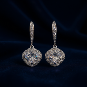 Orecchini classici in argento 925 con cristalli per donna, gioielli da matrimonio con montatura geometrica e strass E1147 - Product Image 2